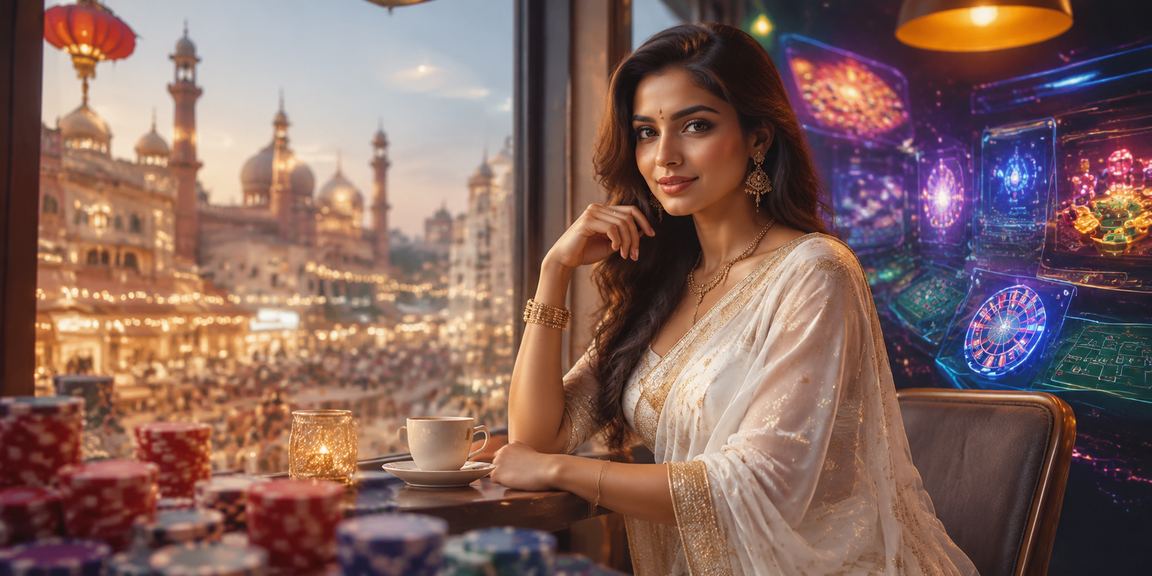 Indian woman using casino app on smartphone